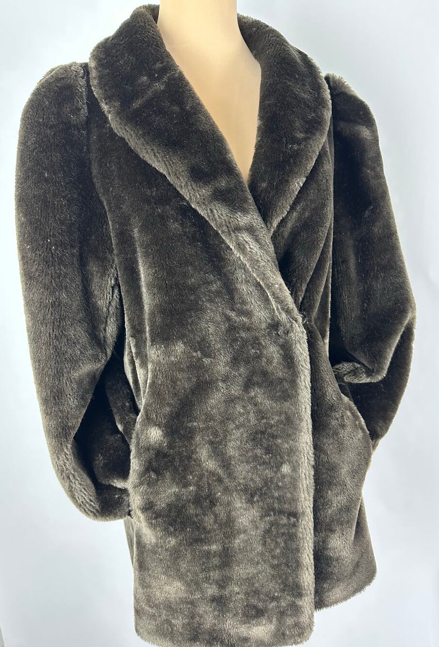 VTG Faux Fur Coat Womens M 10 Chocolate Brown Old Hollywood Mob Wife Made in USA